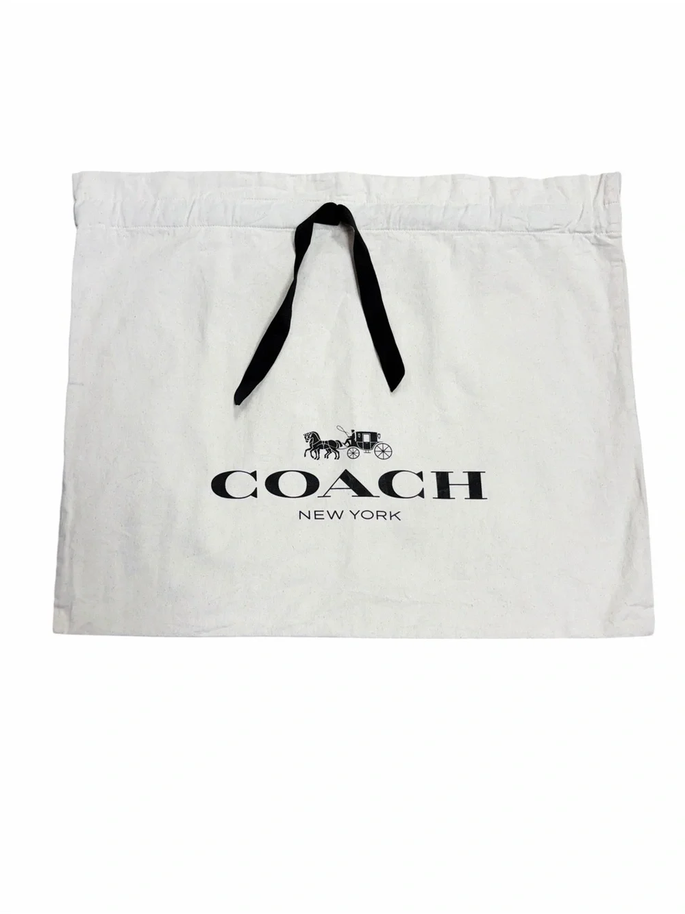 Coach White Canvas Dust‎ Bag with Black Logo and Ribbon